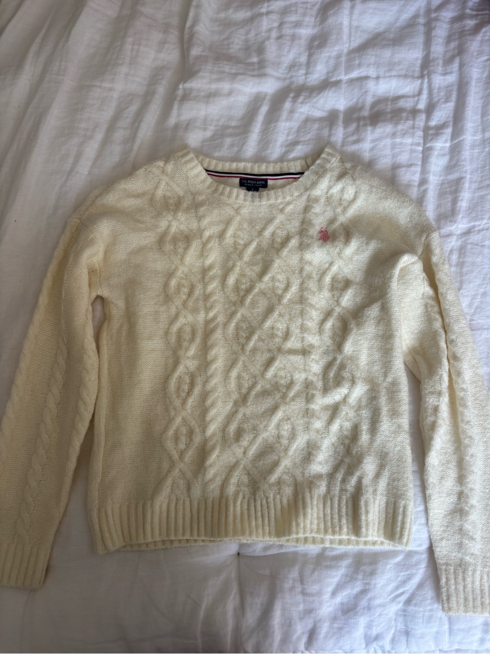 U.S. Polo Assn. Women’s Cream Cable Knit Crewneck Sweater